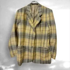 DAKSダックス　良質シルクリネン　テーラードジャケット　チェック黄10（a2