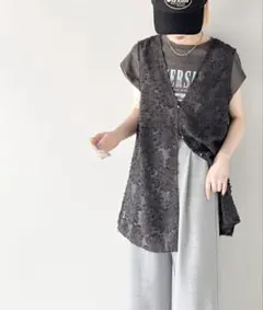 classicalelf 前後2way フラワーフリンジジャガードシアーベスト