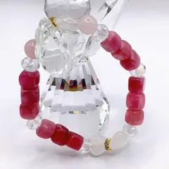 ストロベリークオーツ ローズクォーツ 水晶 天然石 ブレスレット16cm
