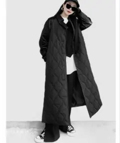 【クリーニング済み】LEVU. ブラック ダウン ロングコート キルティング合皮