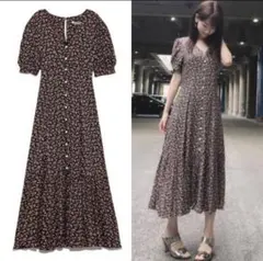 SNIDEL（スナイデル）パフスリーブ プリント ロングワンピース