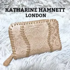 美品❀KATHARINE HAMNETT ラウンドファスナー折り財布 本革型押しのサムネイル