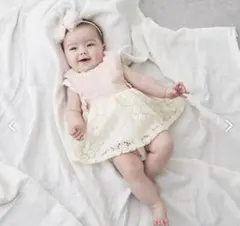 プティマイン　スカラップレースワンピース　ロンパース　ワンピース　ピンク　80