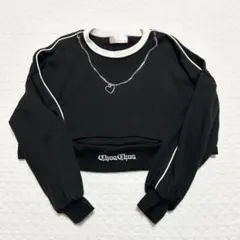 チョアチョア ショート丈 長袖 重ね着風トップス トレーナー 140 黒 短丈