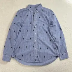 ポロ　ラルフローレン　ギンガムチェックシャツ　長袖　ポロベア　総柄　160