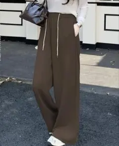ダークエンジェル　ドローストリング　ワイドパンツ　ダークブラウン　L丈長め