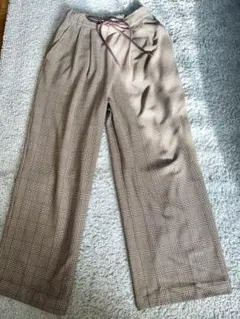 グリーンレーベルリラクシング オルマイパンツ 裏起毛チェック柄ワイドパンツ