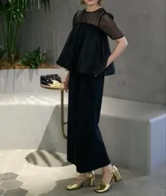 【forksy.】バルーンオフショルダーブラウス &シアー切り替えワンピース