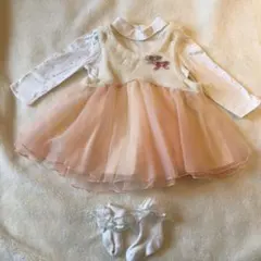 ワンピース　長袖ロンパース　靴下　3点セット　結婚式　パーティー　誕生日