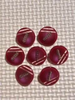 昭和レトロボタン　クリア&赤紫　樹脂ボタン　銀色メッキ加工品使用　18mm　7個