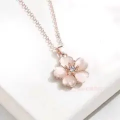 可愛い桜ネックレス シルバーストーンピンクゴールドチェーンキラキラフラワー春お花