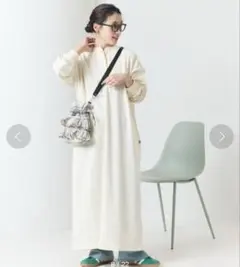 限定展開　USAコットン ヘンリーネック ロングスリーブ ワンピース