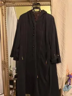 フーデッドロングコート モードコート ブラック ダークブルー