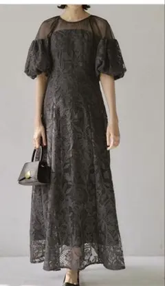 LE’RURE Cotton race ワンピース　オケージョン　ドレスネイビー