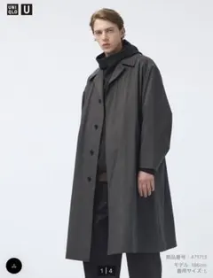 ユニクロU オーバーサイズステンカラーコート ダークグレー M