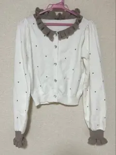 ブラウンハートビジューカーデ