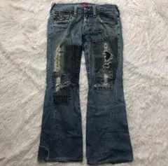 TRUE RELIGION　PATCH BIG T　デニムパンツ　フレア　W31