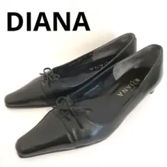 23 美品 ダイアナ パンプス 黒 リボン ローヒール スクエアトゥ フォーマル