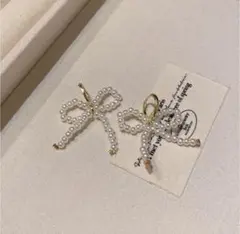 リボン型パールピアス 大きめ 真珠 韓国 結婚式 二次会 お呼ばれ イベント