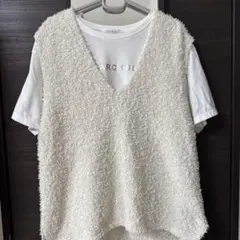 GLOBAL WORK フェザータッチベストセットTシャツ アイボリーラメ M