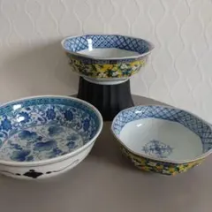 有田焼 中鉢　吾山窯 黄地花鳥 古伊万里染付唐草 八角鉢