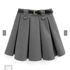 GRL ベルトインパン裏地付きプリーツボタンミニスカート　グレー