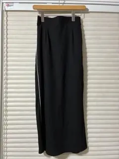 サイドライン リブ ロングスカート ブラック