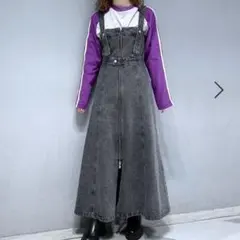 RAGEBLUE wジップ スリット デニムワンピース ブラック