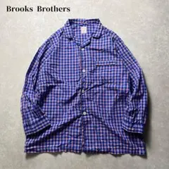 BrooksBrothersパジャマチェックシャツブルーレッドオープンカラー開襟