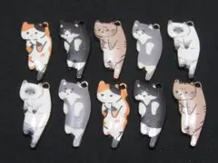 つままれた猫 ぶらりんネコ チャーム パーツ ５種類×各２個 １０個セット