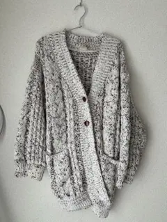 ジェラートピケ スフレ アランニット ロングカーディガン　ハートボタン