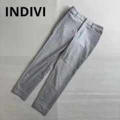 【インディヴィ】テーパードパンツ　ストライプ　日本製　ストレッチ　綺麗め（38）のサムネイル