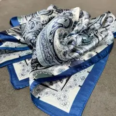 新品 70*70cm ペイズリー柄 ナチュラル ネイビー 大判 スカーフ