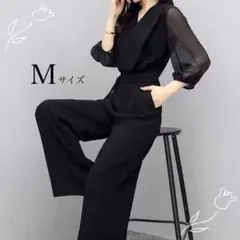 オールインワン パーティードレス パンツ ドレス ブラック 結婚式 女子会 M
