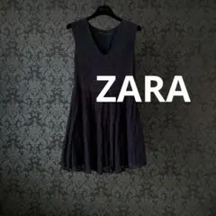 ZARA BASIC レース 膝丈 ノースリーブ ワンピース ネイビー S