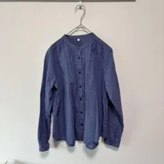 無印良品 ボイル 長袖ブラウス Sサイズ 青 白 チェックのサムネイル