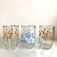 【昭和レトロ】冷やしあめ グラス コップ 花柄カップ ワンカップ 3個セット