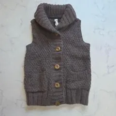 ニコアンド…　ショールカラーニットベスト　ウール100%　ケーブル編み　ブラウン
