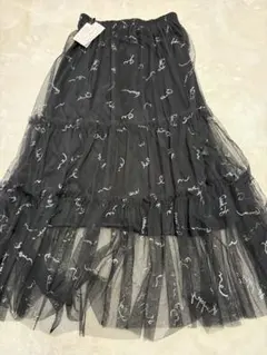 新品タグ付HoK trishブラックチュールティアードフレアスカートLサイズ
