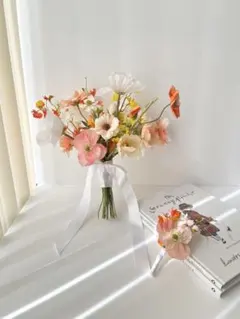ブーケ　ブートニア　ポピー　春婚　即日納品　春婚　セット　造花