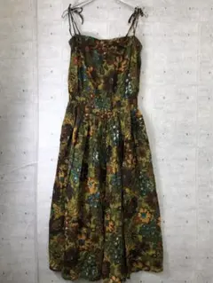VAUDEVILLE 古着 ボタニカル リボンストラップ キャミ マキシドレス