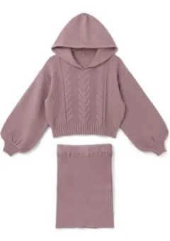 ケーブル編みパーカーXミニスカートニットセットアップ　rut739 アイボリー