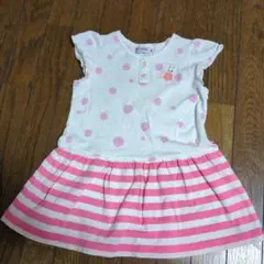 MIKI HOUSE ドットとボーダーの半袖ワンピース 90cm