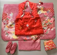 七五三　3歳　正絹　かのこ柄　被布　刺繍　 フルセット　桜