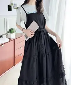 classicalelf 3段ティアード シアーフリルキャミワンピース M 黒