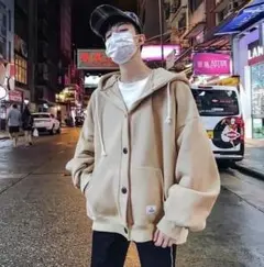 【残りわずか】メンズ ジャケット ボタン フード付き おしゃれ男子 ベージュ