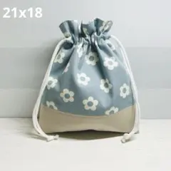 コップ袋　マーガレット　ブルー　ハンドメイド　巾着袋　【550】