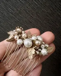パールリーフ ヘアコーム ゴールド｜ハンドメイドアクセサリー