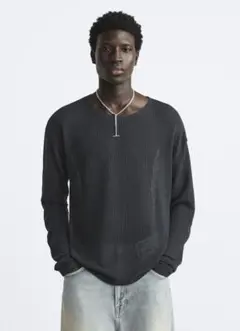 ZARA テクスチャー オープンニット スウェットシャツ