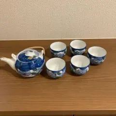 有田焼 青色花柄 急須と茶碗セット